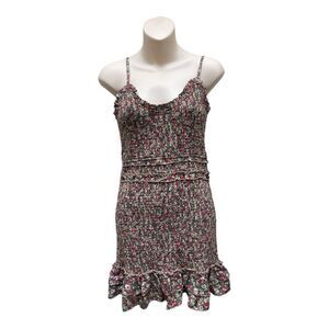 NWT Dress Forum  Floral Smocked Mini Dress Sz S Muted Brown Sleeveless Ruffle